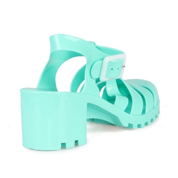 Green Retro PVC GLADIATOR JELLY Chunky Heel Sandal - Picture 6 of 7